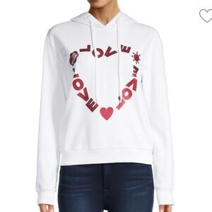 Love Moschino Glitter Heart Logo hoodie sweatshirt white and red size 2